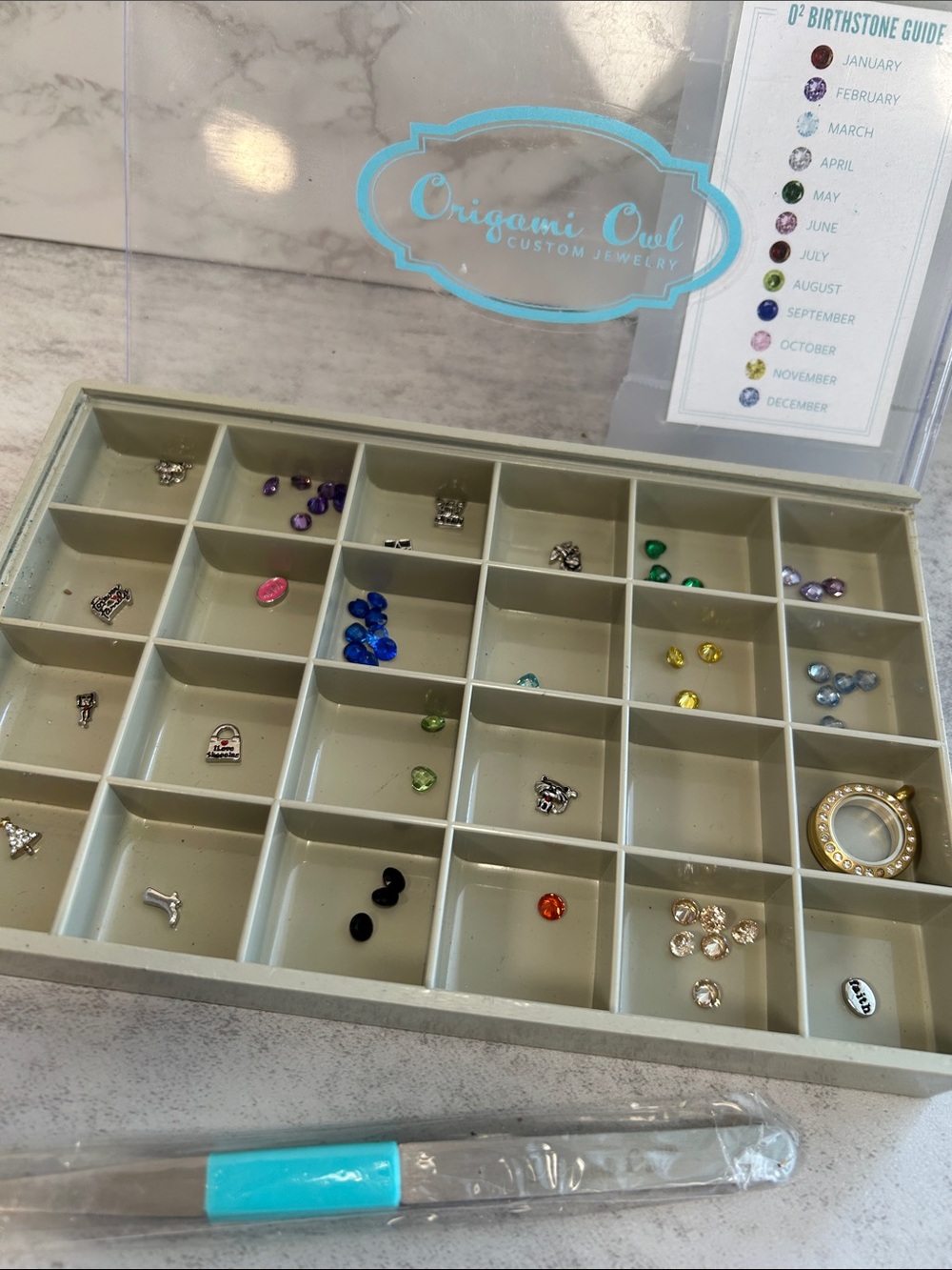 Bundle of Origami Owl Organizer Tray with charms, crystals & small locket